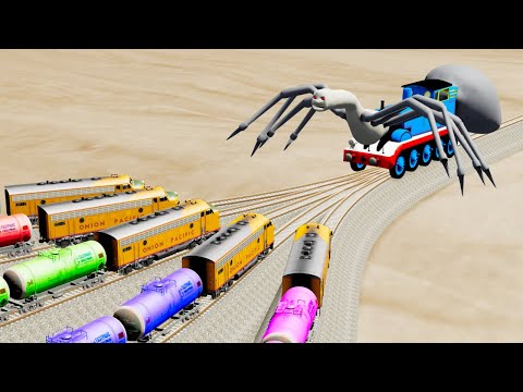 Impossible Cursed Thomas the Tank EXE Vs Trains Overlapping Rail Tracks Crossing - BeamNG.Drive