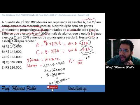 Foco PMTO - Razão e Proporção - Porcentagem - Cespe - Matemática