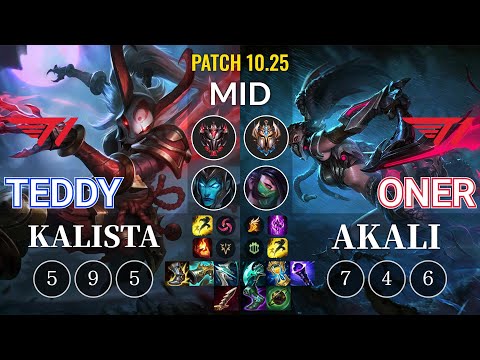 T1 Teddy Kalista vs T1 Oner Akali Mid - KR Patch 10.25