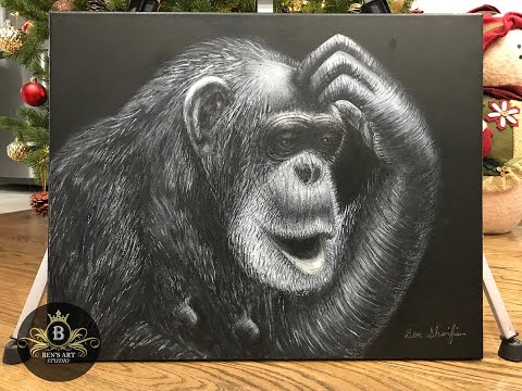 #912 How to Paint Realistic Fur with Acrylics/Monkey #wildlife #blackandwhiteart