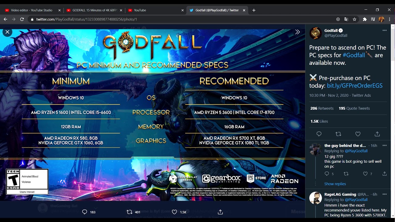 Godfall PC minimum and recommended system requirements revealed