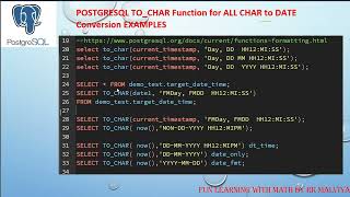 POSTGRESQL TO_CHAR Function for ALL CHAR to DATE Conversion EXAMPLES | Data Type Formatting Fnc#VD63