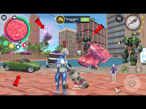 Rope Hero Vice Town (rope hero with heavy blaster gun)shockwave gun destroy army tank and helicopter