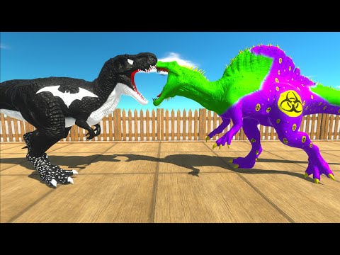 BATMAN T-REX vs SUPERMAN SPINO vs TOXIC SPINOSAURUS DEATH RUN - Animal Revolt Battle Simulator