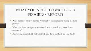 Progress Report Writting tutorial