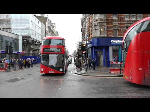 A pair of Borisbuses enter Tottenham Court Rd 24th Jan 2016