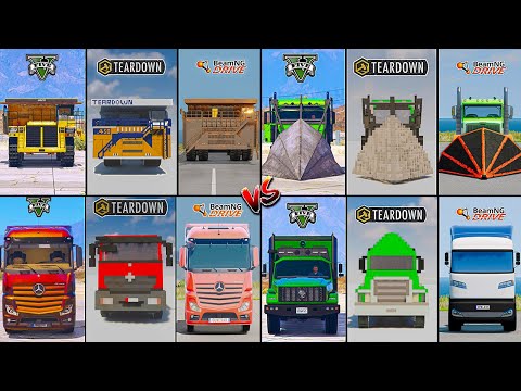 GIANT DUMP TRUCK VS ELECTRIC VS MAN EURO RAMP VS IN GTA 5 VS TEARDOWN VS BEAM-NG -WHICH IS BEST ?