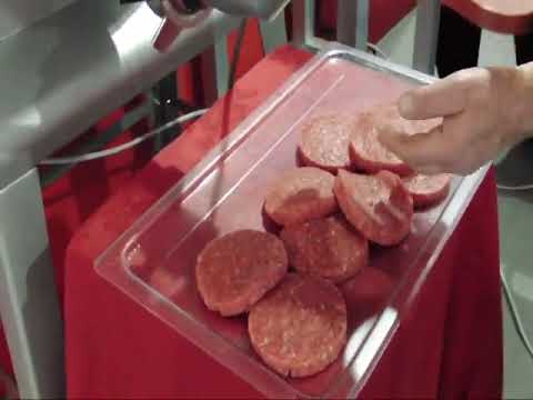 Hamburgatrice Sirman FORMAT S montata su tritacarne   Burger maker former press meat mincer grinder