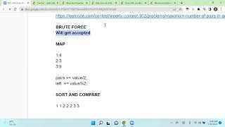 YouTube video '[LeetCode Weekly Contest 302] 1 - Maximum Number of Pairs in Array'