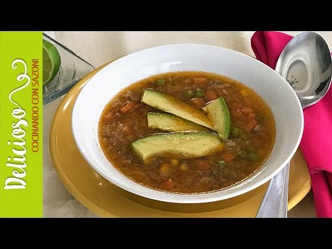 Sabroso Caldo de Carne Picada con Arroz / Mexican Picadillo Soup with Rice