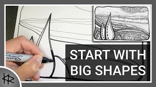 Doodle Art Ink Drawing - zentangle inspired landscape - 14