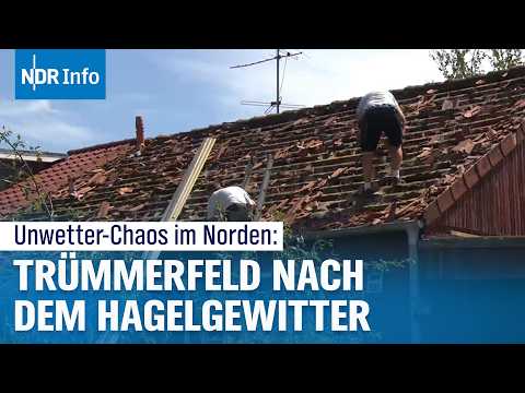 Video Thumbnail: Kaputte Dächer, zerstörte Autos, volle Keller: Massive Schäden nach Hagel-Gewitter | NDR Info