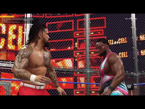 As jey uso bring fight to Big E when youre both in ring by hitting him with a heavy attack| WWE 2K25