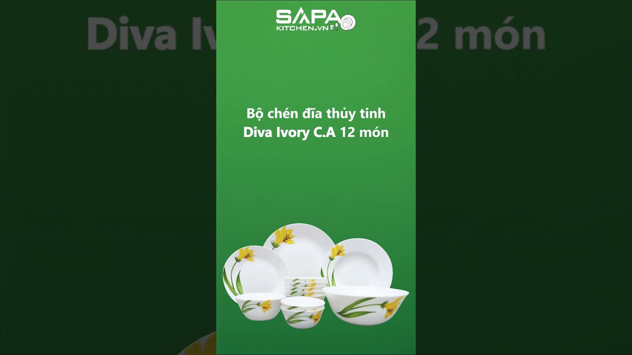 Bộ chén đĩa thủy tinh Diva Ivory Canary Arch 12 món (La Opala)