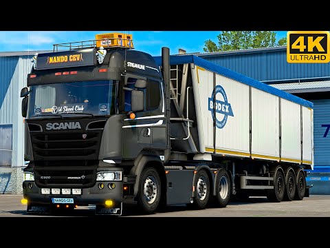 [G29] ETS2 (4K 60FPS) | POMEZANIA | SCANIA R500 V8 (open pipe) | MALBORK - LINKI