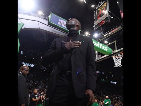 Kevin Garnett Ray Allen and Paul Pierce at Boston Dallas Game Celtics Honor KG Retire Jersey No.
