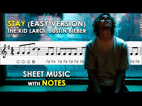 Stay | Sheet Music with Easy Notes for Recorder, Violin - Tutorial | The Kid LAROI, Justin Bieber