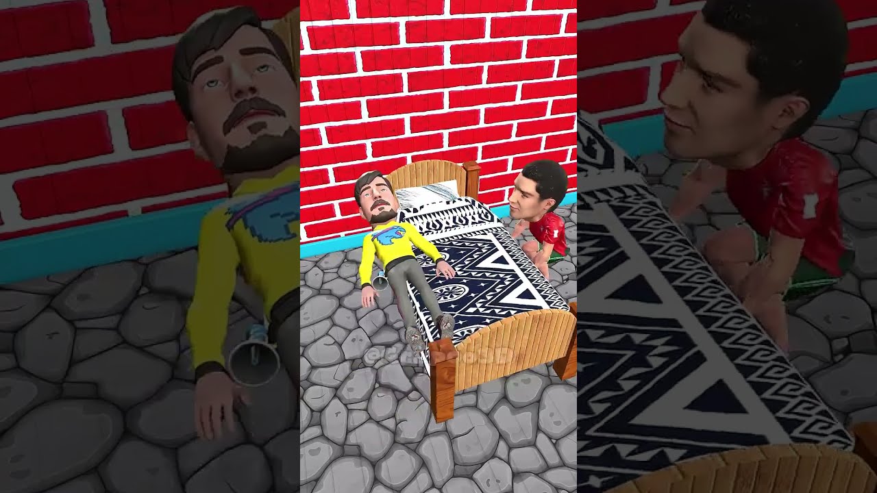 Cristiano Ronaldo and Mr Beast funny video moments BED   Animation 3D #mrbeast #funny #animation#xd