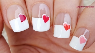 Wide FRENCH MANICURE With Heart Nail Design / Valentine's Day Idea