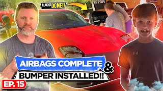 Ep. 15 Rebuilding a Wrecked C5 Corvette | Airbags, Steering Wheel Removal and Front Bumper Install