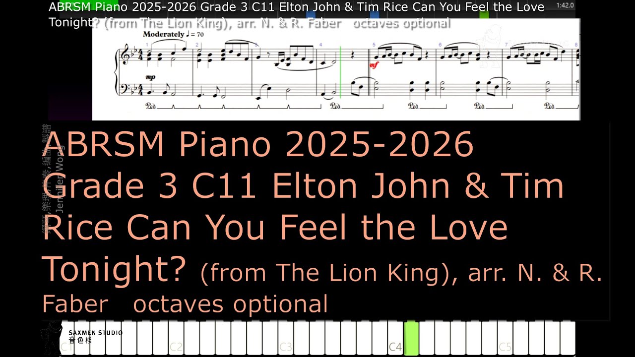 ABRSM Piano 2025 2026 Grade 3 C11 Elton John & Tim Rice Can You Feel the Love Tonight from The Lion