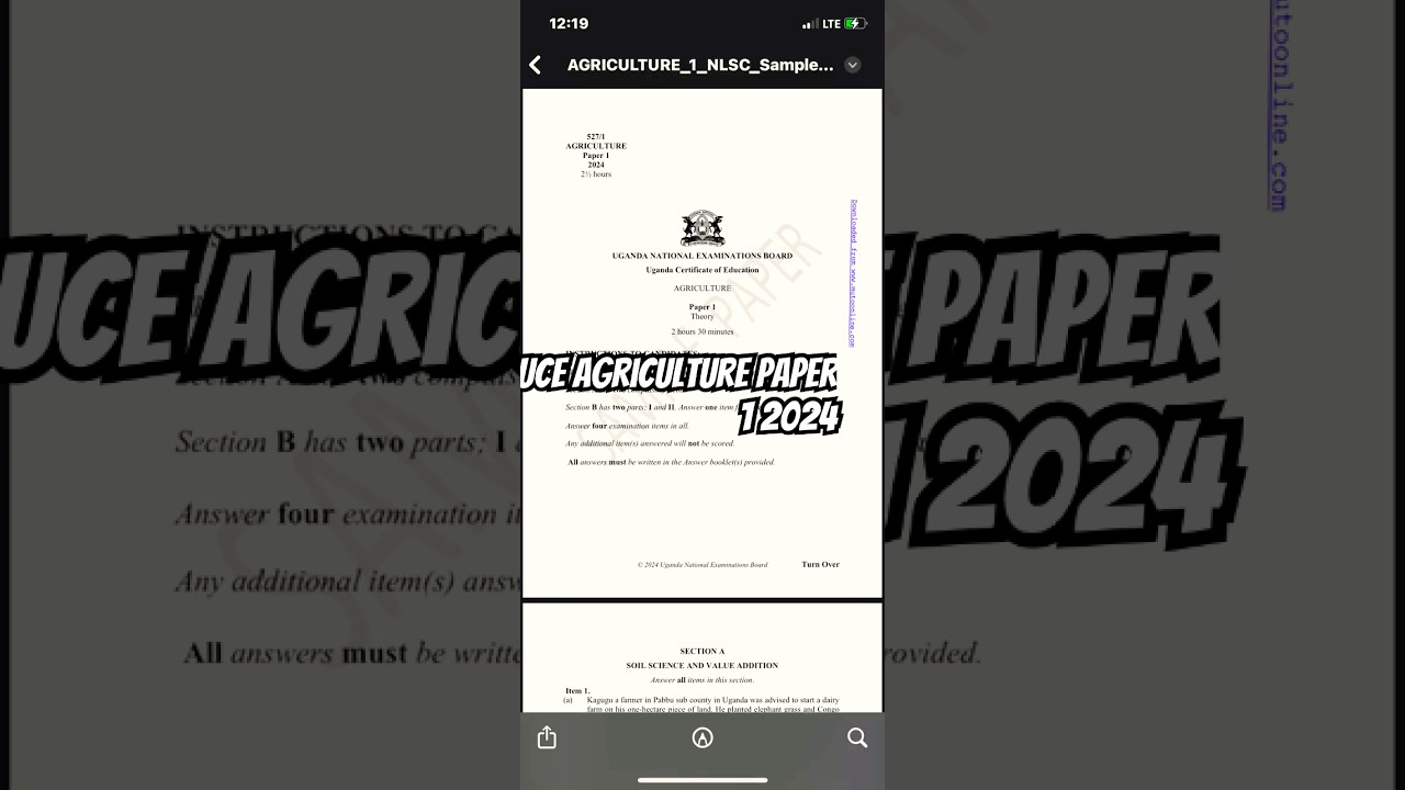 UCE AGRICULTURE PAPER 1 THEORY