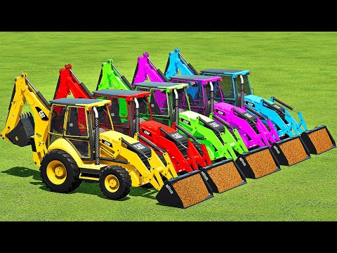 LOAD SORGHUM WITH CAT BACKHOE LOADERS & PLOWING FIELD WITH J  DEERE TRACTORS! Farming Simulator 22