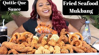 FRIED SEAFOOD MUKBANG  ( DEEP FRIED KING CRAB ), FRIED LOBSTER  Seafood Boil with Quttie Que Sauce