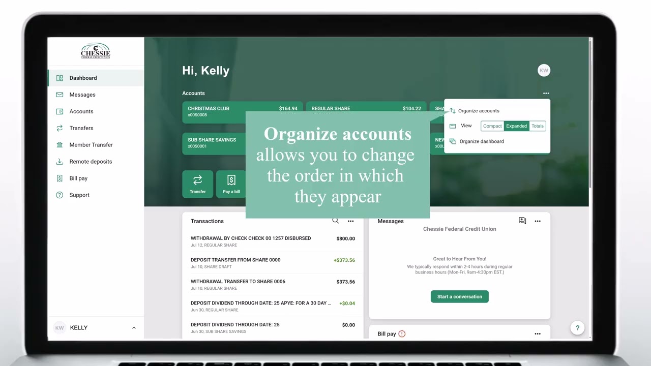 Chessie's NEW Online Banking Dashboard