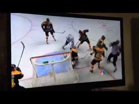 Tim Thomas hits N. Backstrom in the head