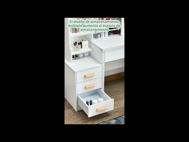 Vídeo relacionado con FUSOU Tocador con iluminación, tocador con Espejo, 94 cm, 11 Luces LED, 3 Modos de iluminación, 5 cajones, Mesa cosmética con Silla para Dormitorio, vestidor, Estudio, Blanco