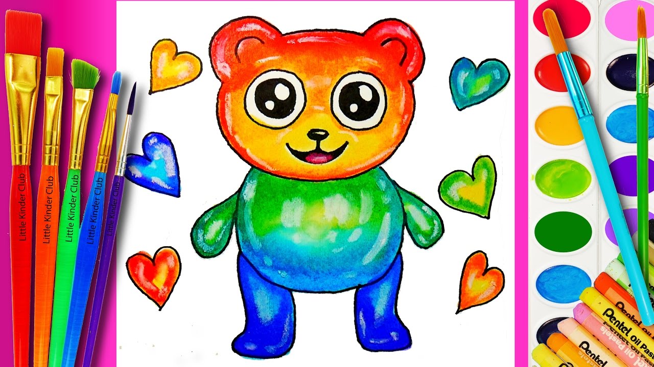LEARN How to DRAW a GIANT GUMMY BEAR Coloring Page for Kids  WATERCOLOR PAINTING