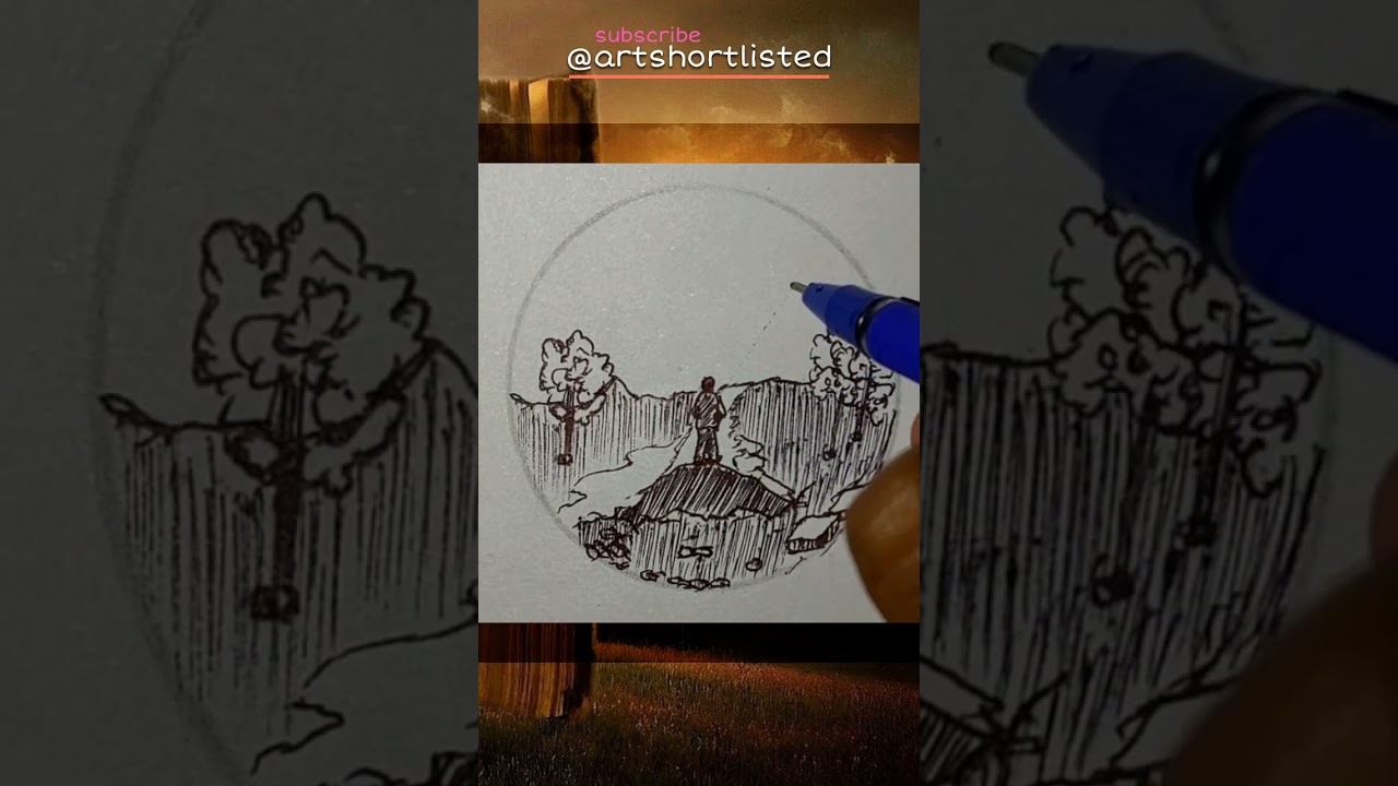 Simple Scenery Drawing ||🔜 SUBSCRIBE  #artshortlisted #drawing #simpleart #sketch #draw #shorts