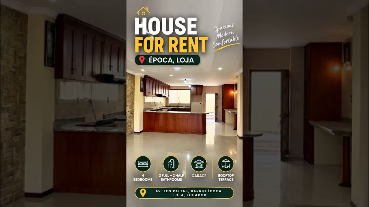 Video cover for an unfurnished three-story house for rent in Barrio Época, Loja