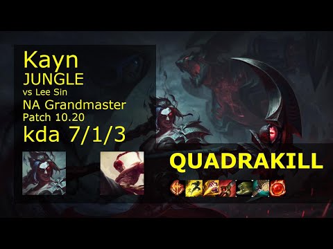 Kayn Jungle vs Lee Sin - NA Grandmaster 7/1/3 Patch 10.20 Gameplay