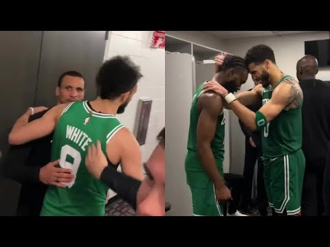 Boston Celtics locker room after Derrick White game winner vs Heat Game 6