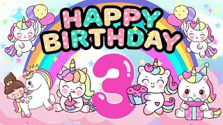 1 HOUR happy 3rd birthday unicorn theme background | happy birthday song