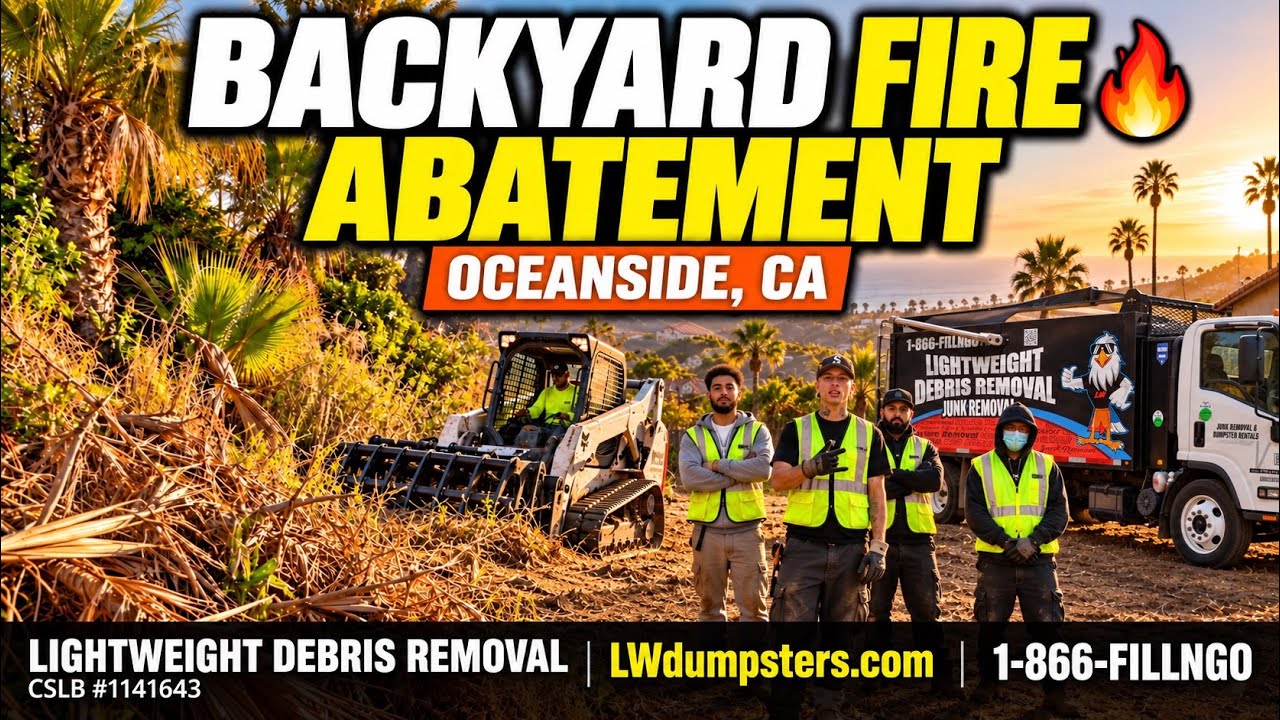 Overgrown Oceanside backyard cleared for fire abatement by Lightweight Debris Removal