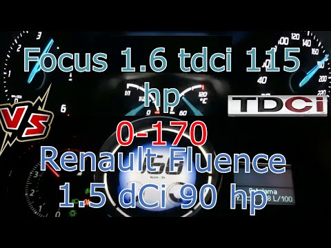 Ford Focus 1.6 Tdci 115 hp VS Renault Fluence 1.5 dCi 90 HP 0-170 Race