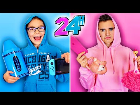 24H VIVRE MANGER UNE SEULE COULEUR ! Bleu VS Rose (One Color 24H Challenge)