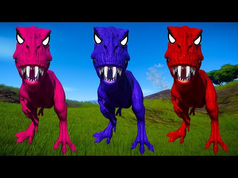 Team Rexy Color Pack vs Allosaurus, Spinosaurus, Irex - Jurassic World Evolution Dinosaur Fighting