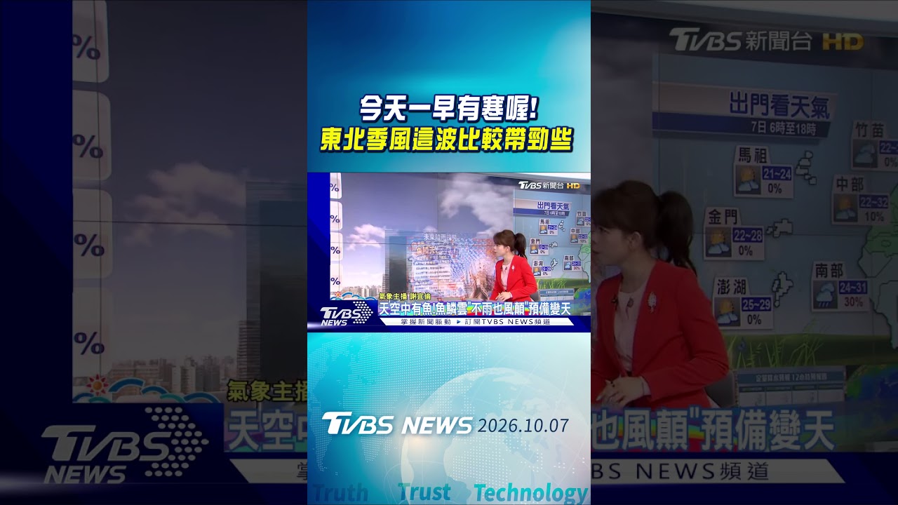 天氣/ 今天一早有寒喔!新北石碇18.8度 東北季風這波比較帶勁些｜氣象主播 謝宜倫｜早安氣象｜TVBS新聞 20261007 @TVBSNEWS01