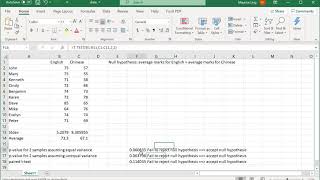 3 Types of t-tests (paired, and 2-samples with equal or unequal variances) with Excel
