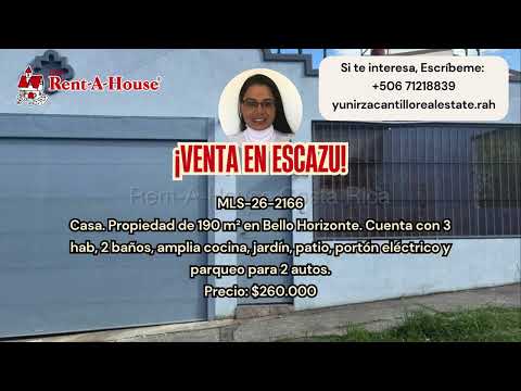 Venta Escazú Casa de 3 Habitaciones con Jardín en Bello Horizonte