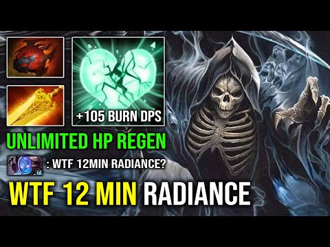 WTF 12Min Radiance Solo Mid Necrophos +105 Burn DPS with 1v5 Heart Unlimited HP Regen Dota 2