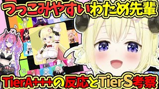 ヴィヴィちゃんのつっこみやすい先輩Tire表！A+++への反応とSランを狙うわため先輩【角巻わため/ヴィヴィ/大神ミオ/ホロライブ/切り抜き】