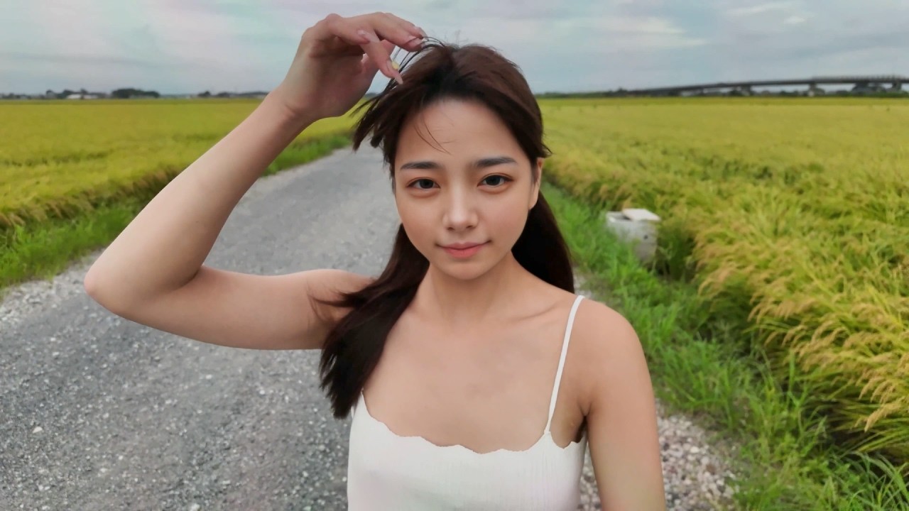 夕暮れの田園に一両の電車が通りました