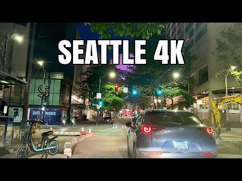 Night Drive Seattle Downtown 4K