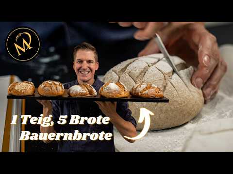 1 Teig - 5 Brote I  5  Bauernbrote aus einem Teig selber backen