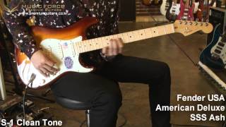 Video thumbnail for Fender American Deluxe Strat SSS Tobacco Sunburst Ash Maple Demo by Music force by Music Force Official